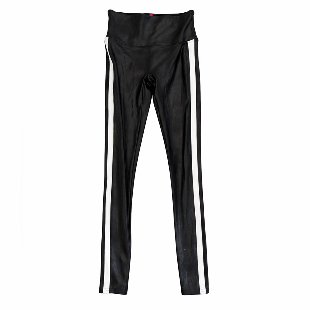 Spanx Faux Leather Leggings Womens W/ White Stripe